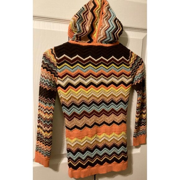 MISSONI Zigzag Chevron Brown Blue Orange Girl Sweatshirt Hoodie Jacket POCKETS M - Picture 2 of 8